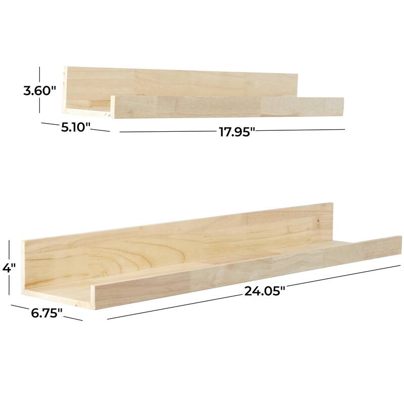Light Brown Wood 2 Shelves Room Wall Shelf with Lip (Set of 2)