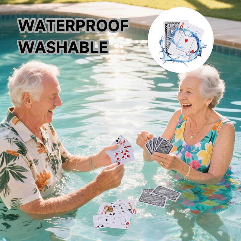 GSE 100% Waterproof Plastic Playing Cards, Poker Size - Large Jumbo Index