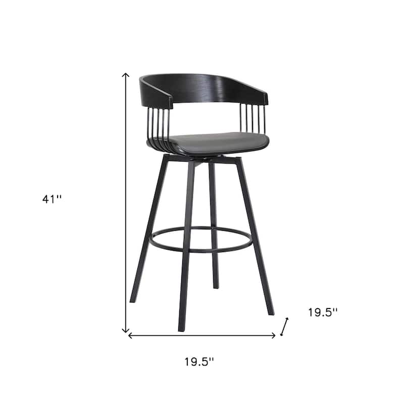 31" Gray and Black Faux Leather with Metal Swivel Bar Height Bar Chair