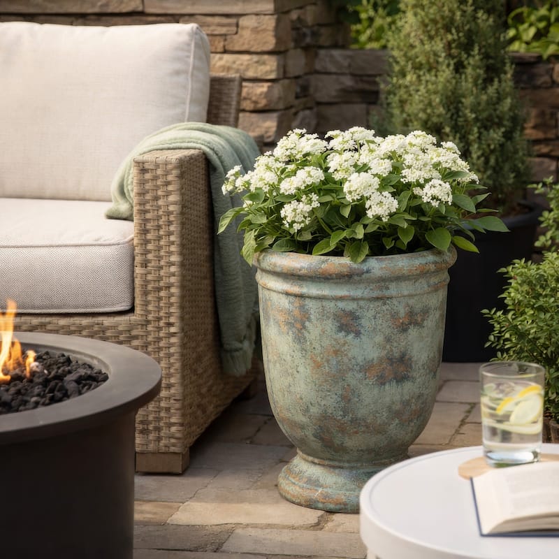 Kasa Accent Planter, Green Terracotta, Subtle Mottled Texture, 16 Inch