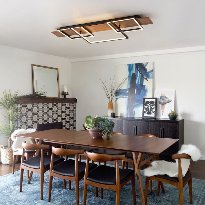 Farmhouse 3-Light Integrated LED Rectangle Wood Flush Mount Ceiling Light - W37.4"