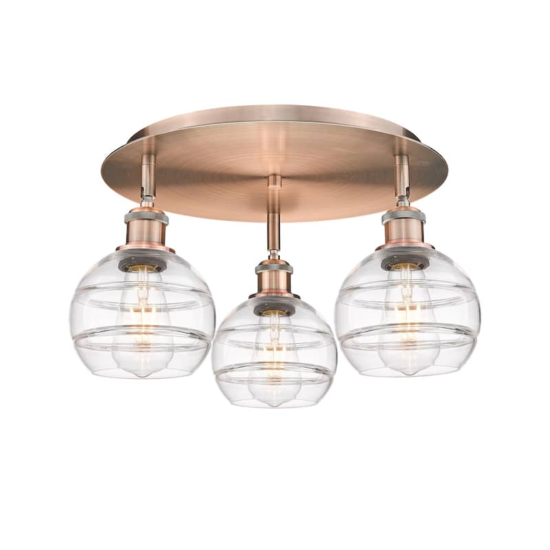 Innovations Lighting 516-3C-9-18 Rochester Flush Rochester 3 Light 18" - Antique Copper / Clear