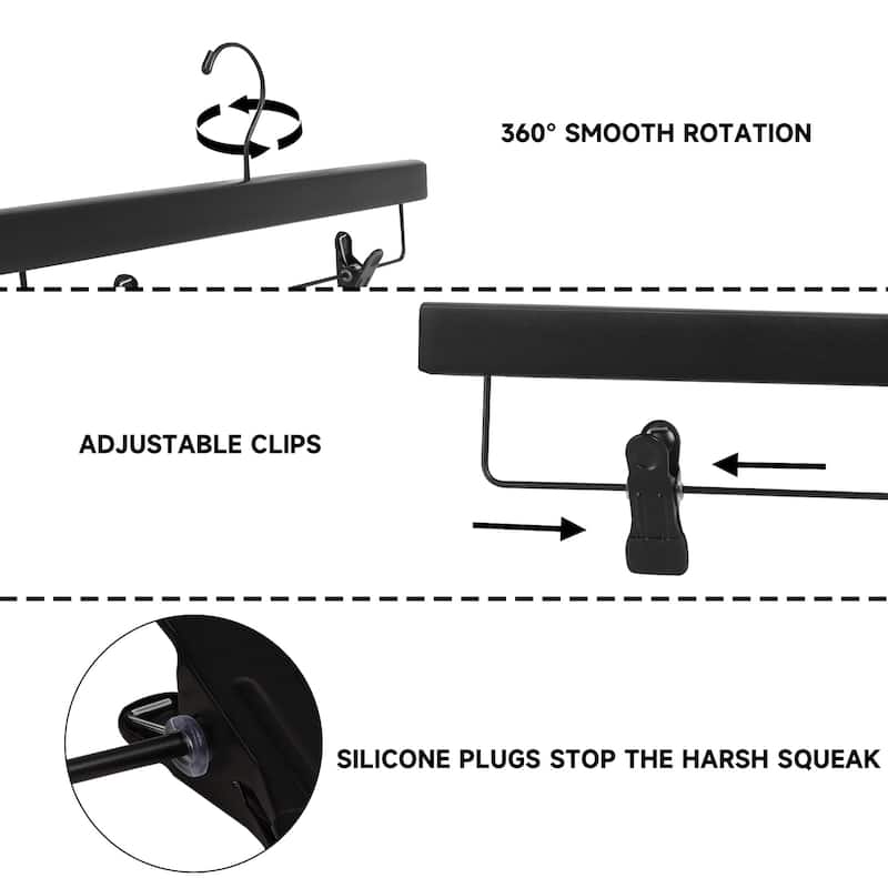 BP4U Premium Wooden Pants Hangers with Adjustable Clips, Solid Wood Skirt Hangers for Jeans, Slacks, Dresses