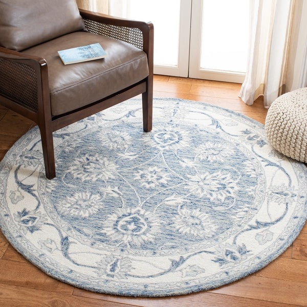 slide 2 of 3, SAFAVIEH Handmade Micro-Loop Shakti Modern Wool Rug 5' Round - Blue/Ivory