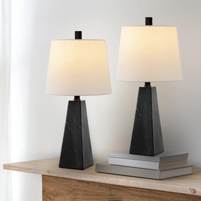 Stewart 20.5" Contemporary Resin LED Table Lamp, White Marble Finish (Set of 2), by JONATHAN Y