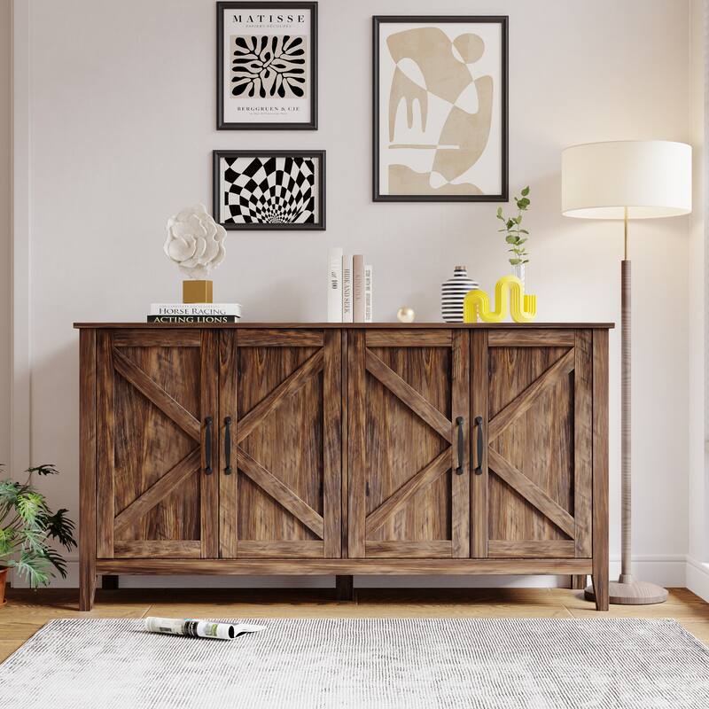 Cabinet with 4 Doors and 4 open shelgves,Freestanding Sideboard Storage Cabinet Entryway Floor Cabinet