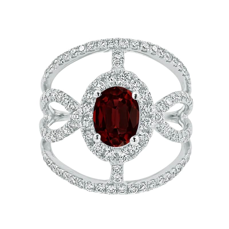 Auriya Modern 7/8ct Oval-cut Red Garnet and Diamond Ring 1ctw 18K Gold