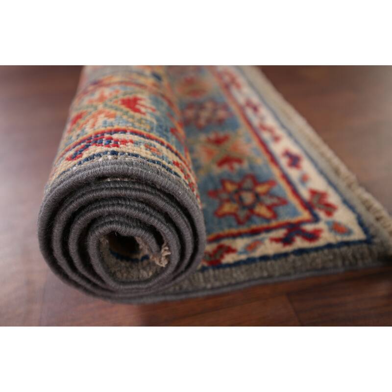 Gray Geometric Kazak Oriental Foyer Rug Hand-Knotted Wool Carpet - 2'0" x 3'0"