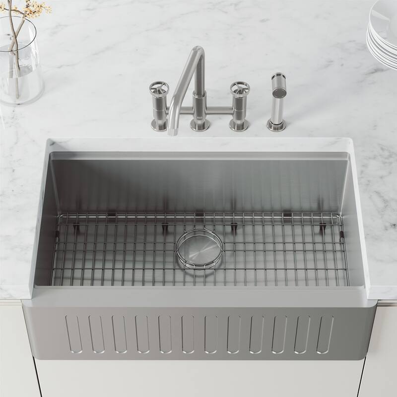 VIGO Cass 12" H 2-Handle Widespread Bridge Pull-Out Sprayer Kitchen Faucet