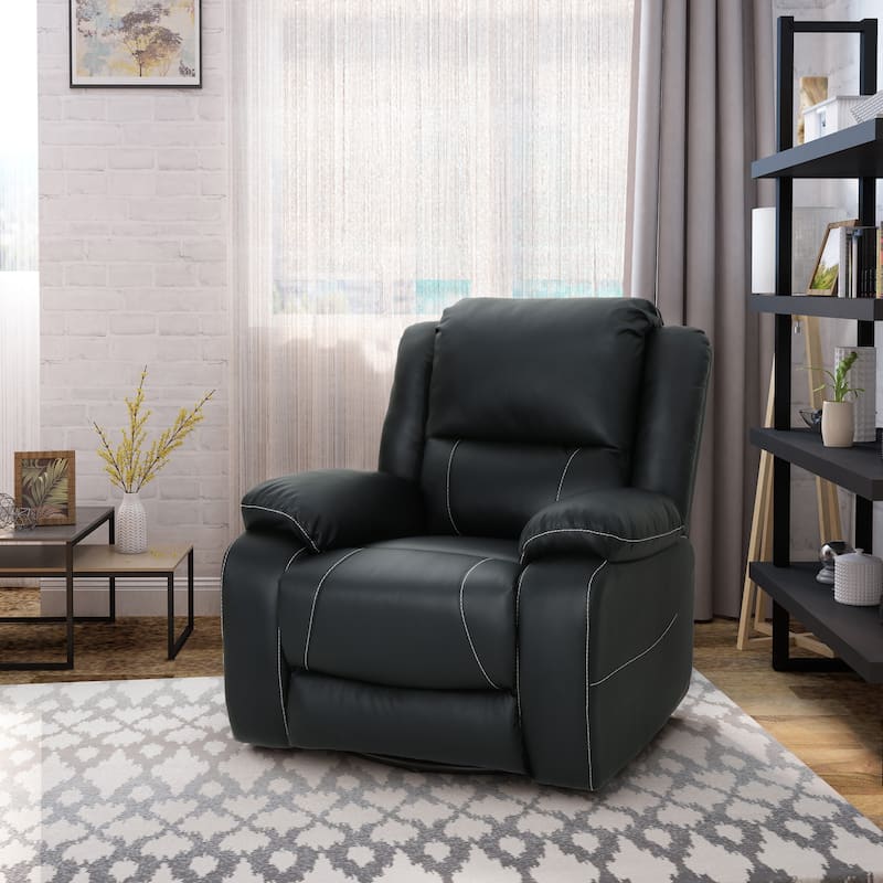 Living Room Swivel Manual Recliner 39" Wide Faux Leather Upholstered Recliner Chair with Metal Base for Bedroom, Office