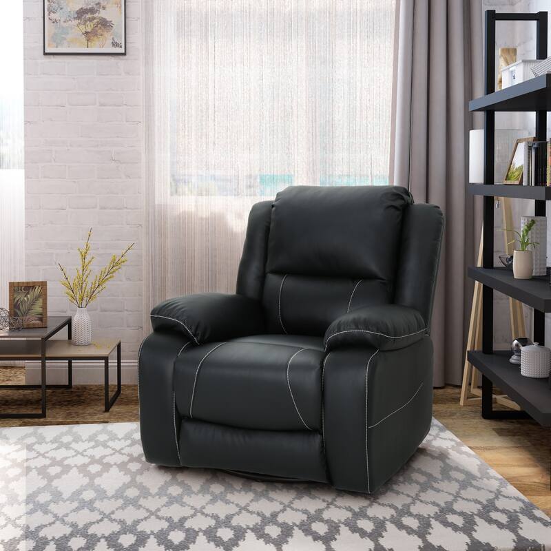 Roomfitters 39" Wide Faux Leather Manual Swivel Standard Recliner, Comfortable Lounge Chair for Living Room