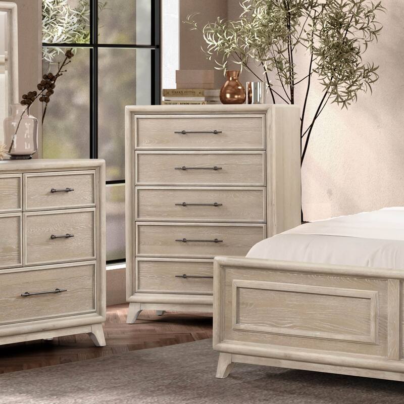 Furniture of America Lioraen Modern Oak Solid Wood 5-Drawer Storage Chest