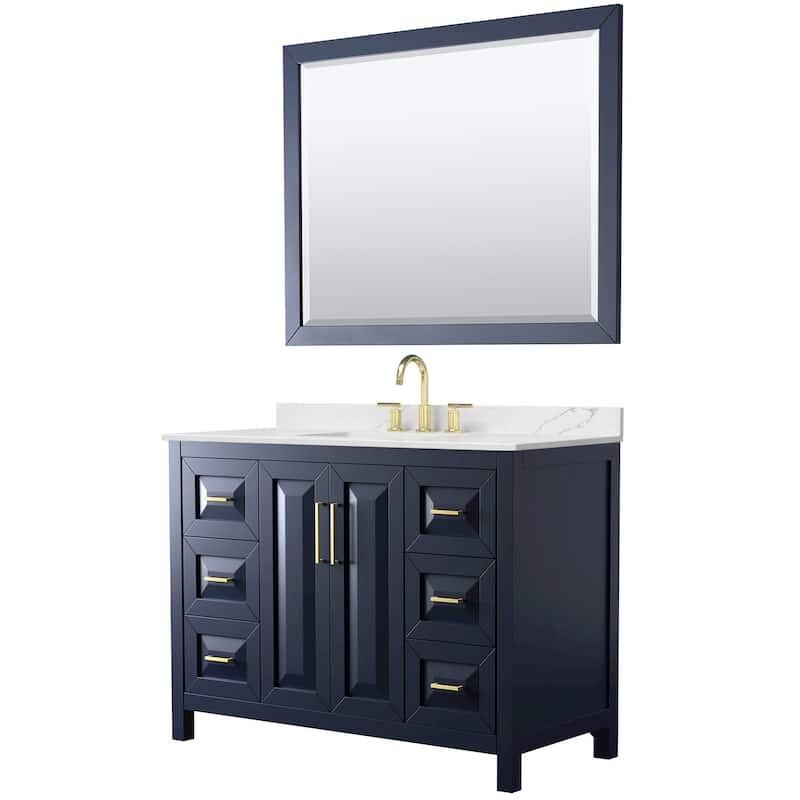 Wyndham Collection WCV252548S-QTZ-US3M46 Daria 48" Free Standing - Dark Blue / Giotto Quartz Top / Brushed Gold