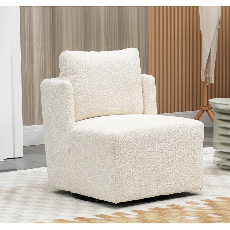 24.4 Inch Wide Upholstered Swivel Chair White Accent Chairs On