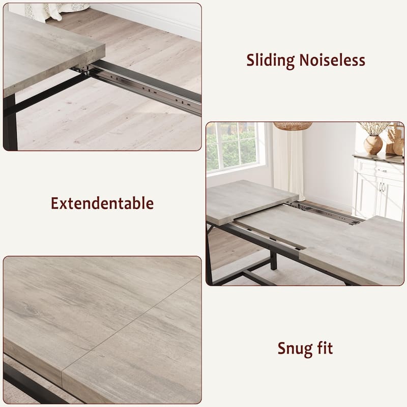 Dining Table Set for 4-6, 63" Extendable Wood Dining Room Table with Corner Protector & 2 Upholstered Benches