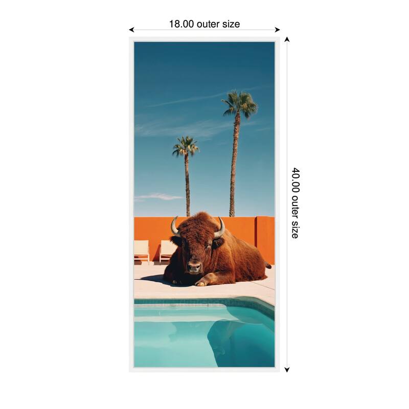 Kate and Laurel Sylvie Bison Chilling by the Pool in California Framed Canvas by Michael Schauer