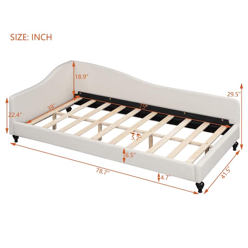 Twin Size L-Shaped Linen Daybed with Solid Wood Legs