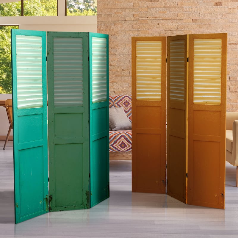 6 ft. Tall Double Sided Distressed Door Panel Canvas Room Divider