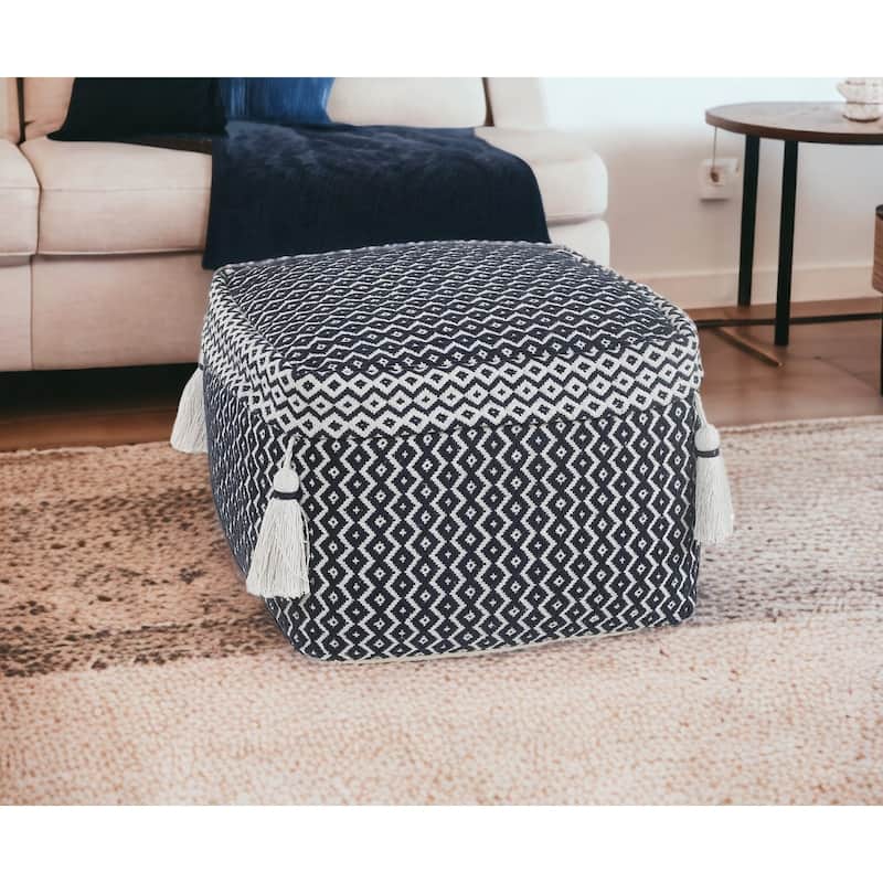 HomeRoots 18" Blue 100% Cotton Ottoman