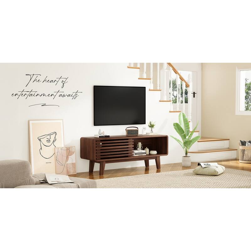 Rossetta Mid-Modern Century Concise Style TV Stand with Storage Cabinet and Sliding Door, up to 59''