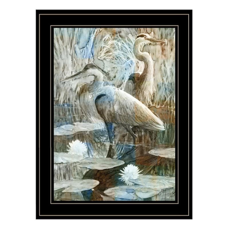 TrendyDecor4U Traditional "Marsh Herons II" Framed Print Wall Art by Stellar Design Studio - Coastal - Black