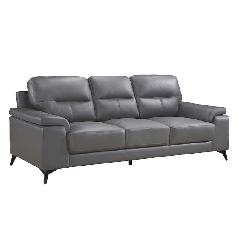 Mica Sofa, Dark Gray Top Grain Leather Foam Cushions, 89 Inch