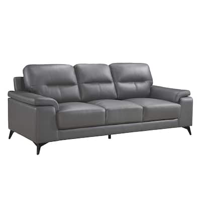 Mica Sofa, Dark Gray Top Grain Leather Foam Cushions, 89 Inch
