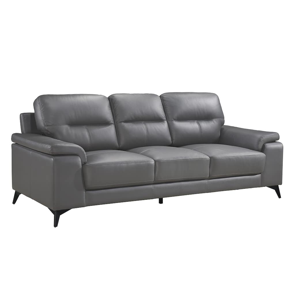 Mica Sofa, Dark Gray Top Grain Leather Foam Cushions, 89 Inch