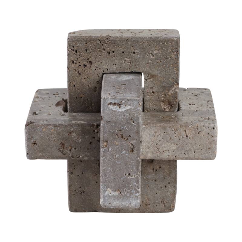 Stone Metal Decorative Object Interlocking Block Geometric Sculpture