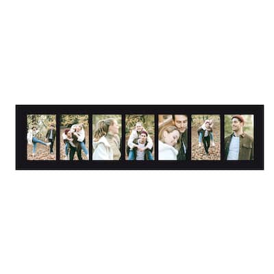 Adeco Black Wood Hanging Divided 4 x 6-inch Photo Frame with 7 Openings