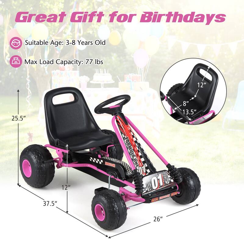 Gymax Kids 4-Wheel Pedal Go Kart w/Clutch & Hand Brake Multi-Terrain