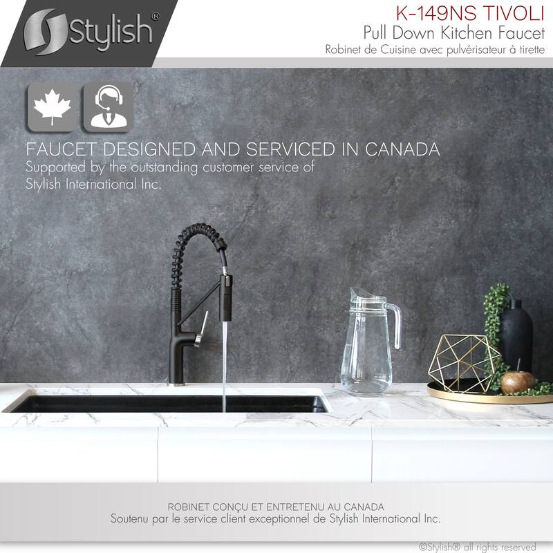 STYLISH Stainless Steel Single Handle Pull Down Sprayer Kitchen Faucet - Faucet Height: 16 3/4" | Spout Height: 7 1/2"