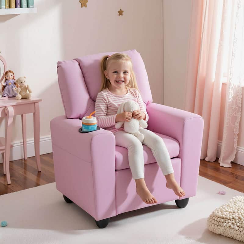 Costway Kids Recliner Chair with Cup Holder & Side Pocket Adjustable