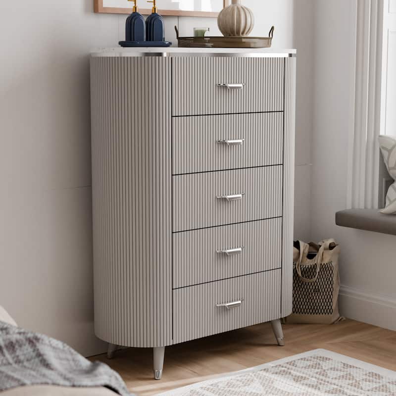 Furniture of America Seraphine Modern Light Gray Solid Wood 5-Drawer Storage Chest with Cultured Stone Top - Light Grey