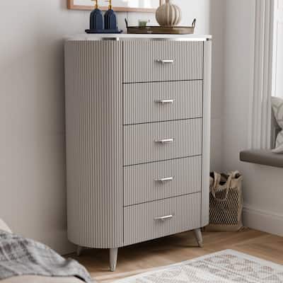Furniture of America Seraphine Modern Light Gray Solid Wood 5-Drawer Storage Chest with Cultured Stone Top