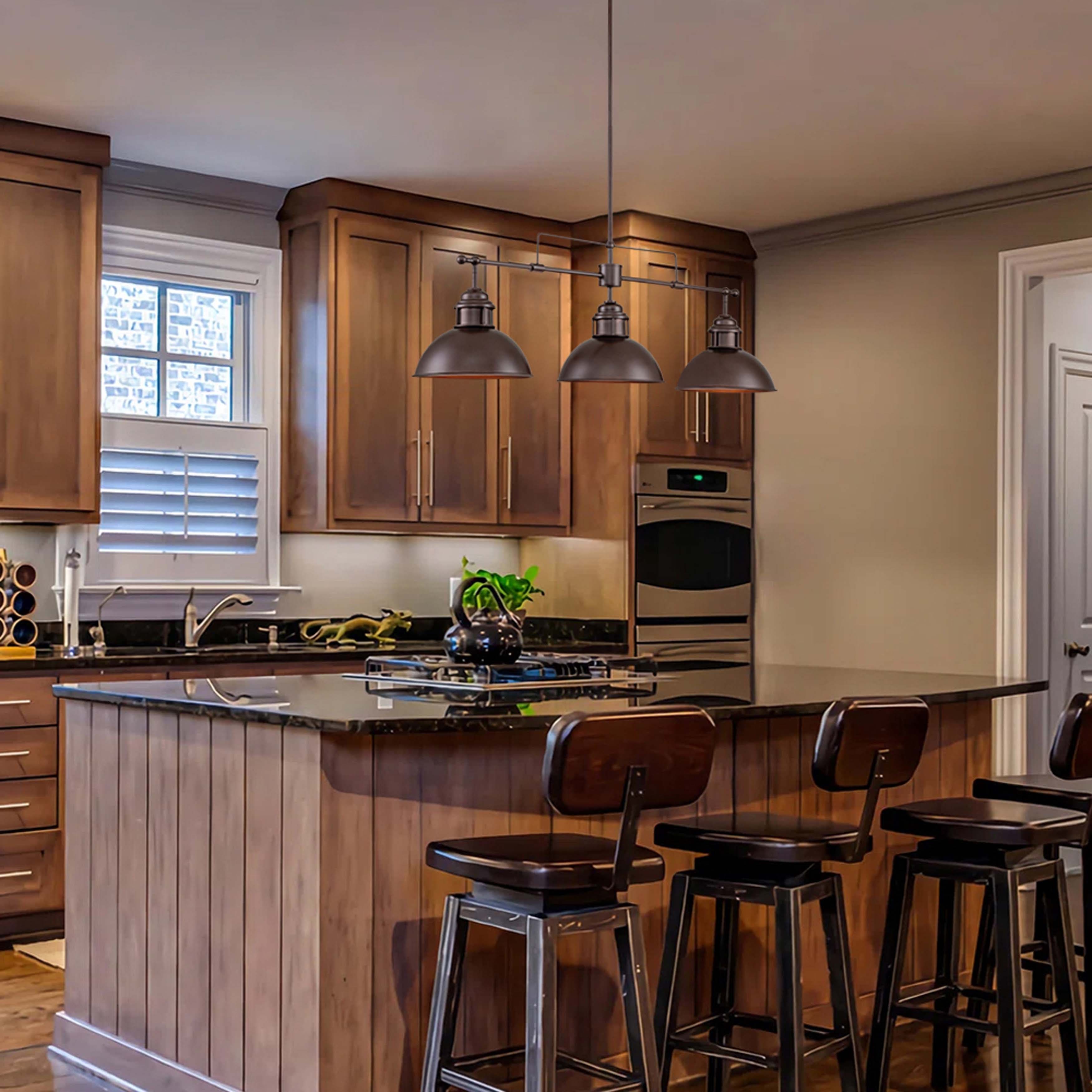 3Light Modern Industrial Metal Linear Dome Island Pendant Light for