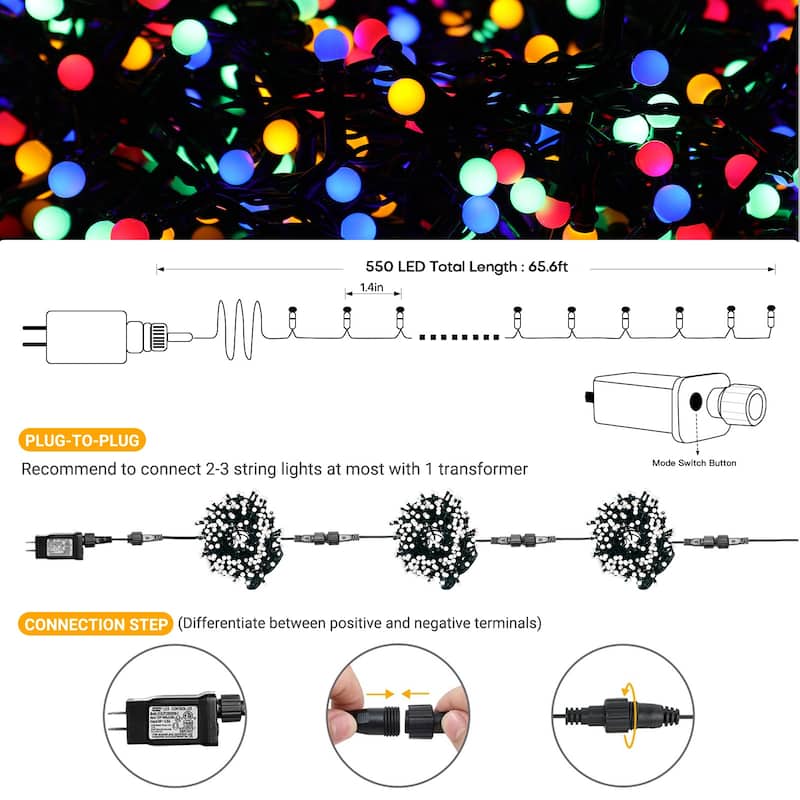 32.8/65.6FT Outdoor LED Pulg In 300/550-Bulb Mini String Lights
