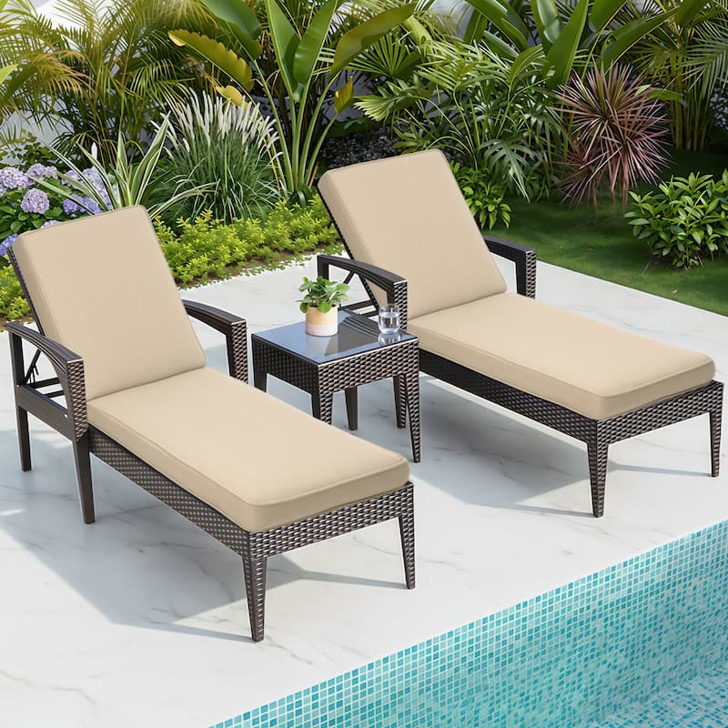 Aoodor Patio Chaise Lounger Cushions Set of 2, Olefin Fabric, Water-Resistant, 72x21x3 Inches(Only Cushions) - Brown