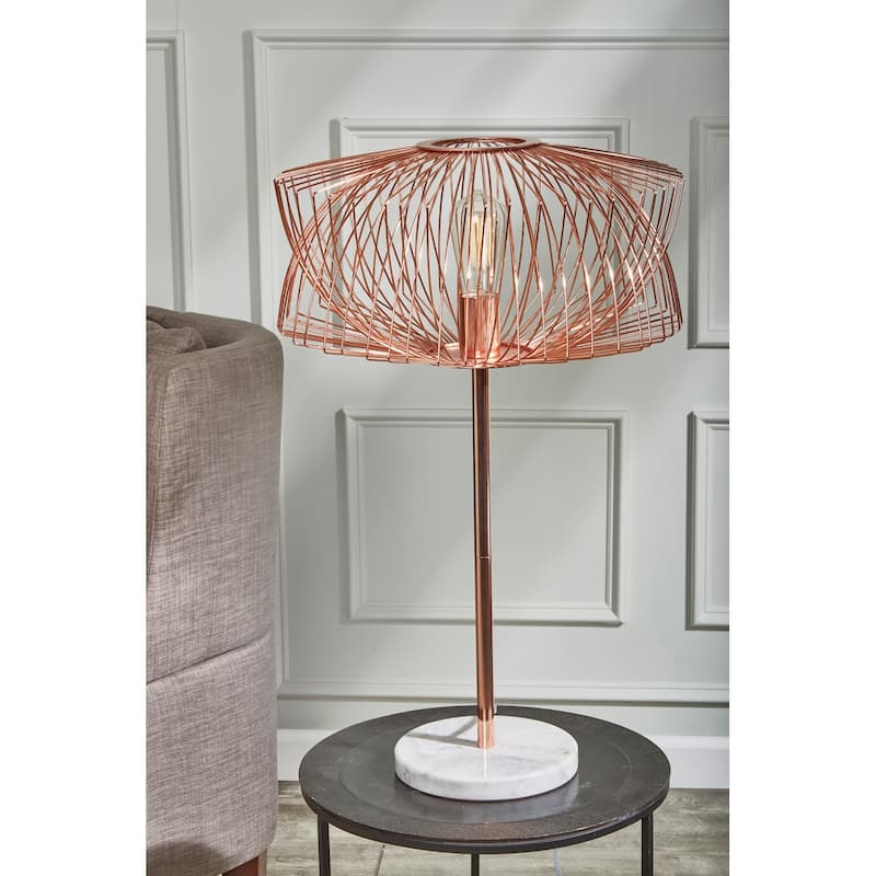 Sagebrook Home Rose Gold Modern Glam Metal Table Lamp, 28 Inch - 18" x 18" x 28" - Cage Gold - 18" x 18" x 28"