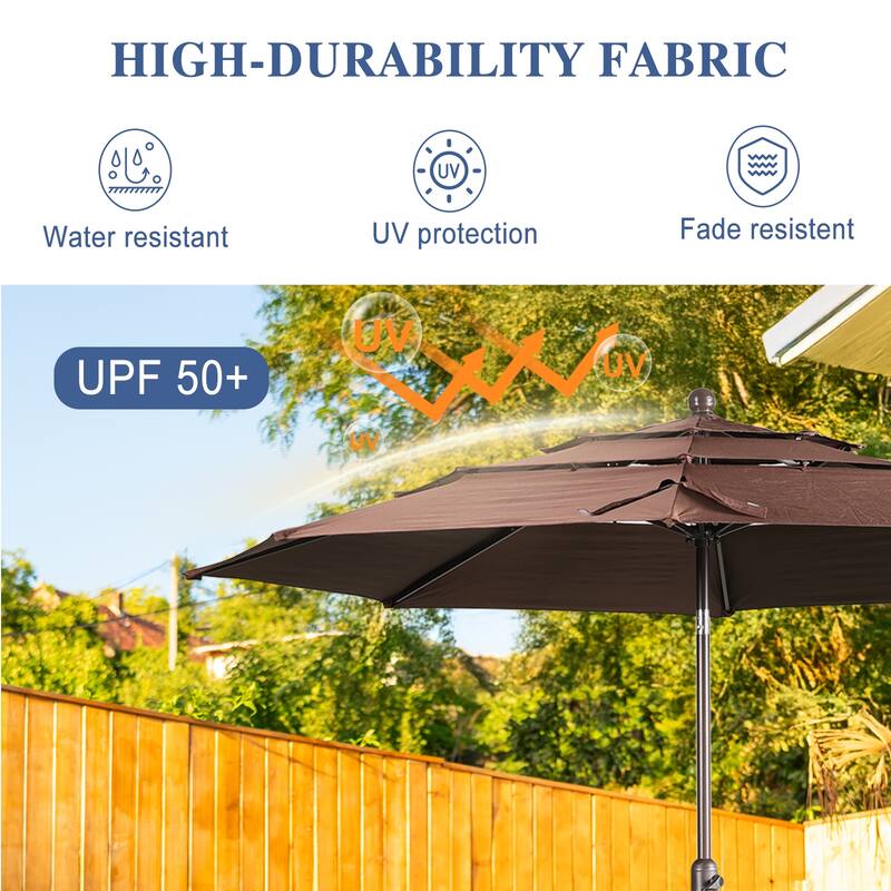 Aoodor Patio Umbrella 10 ft. for Dining Table Outdoor Market Yard Use 3 Tier Ventilation (Umbrella only)