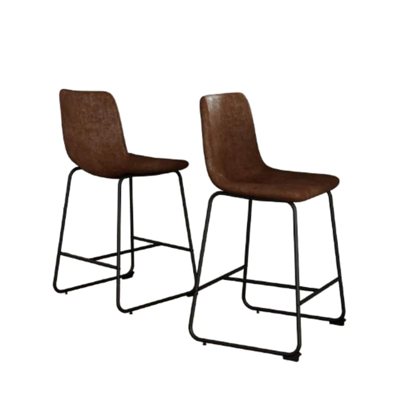 Set of 2 Comfy Brown Suede Bar Stools 37 Inch Tall Retro Industrial Design for Home Cafe