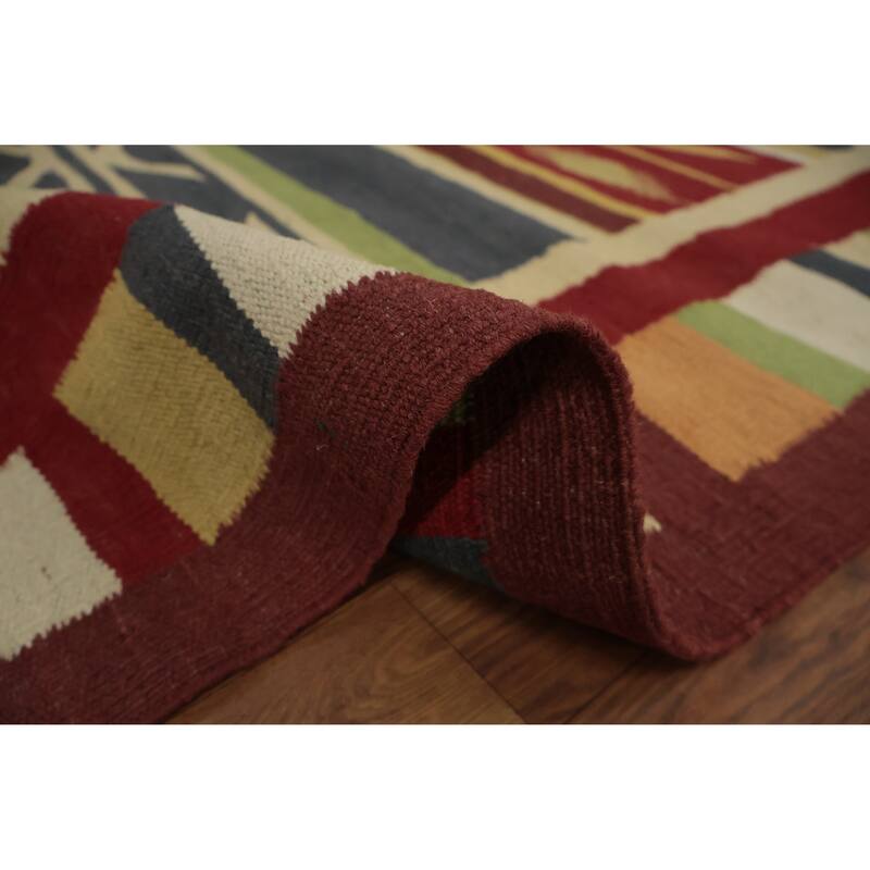 Hand Woven Oriental 100% Wool Carpet Southwestern Tribal Multi-Colored Kilim Area Rug - 8' 3'' X 8' 3''
