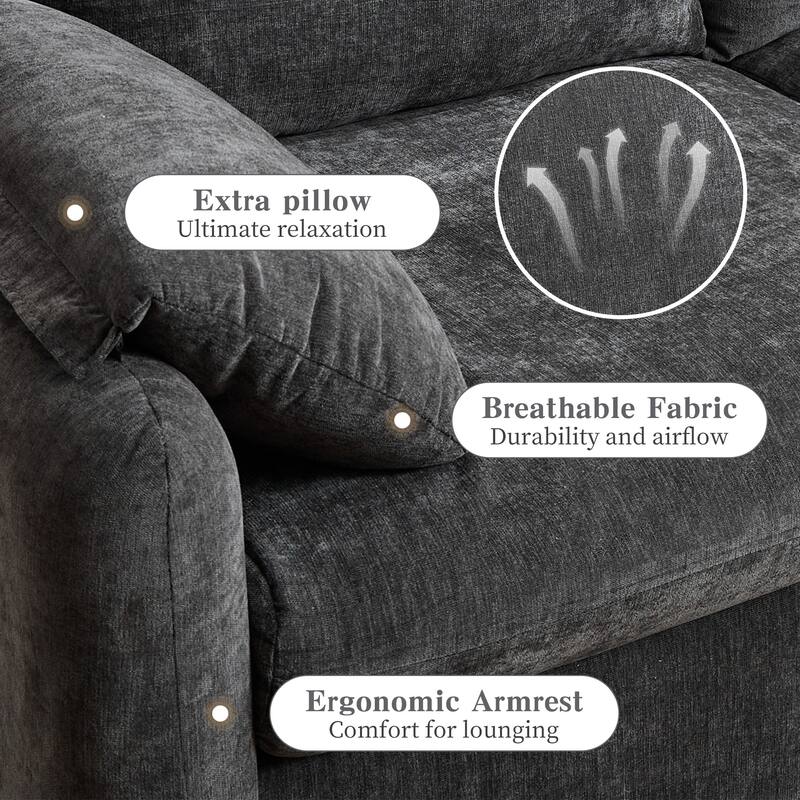 800LBS Down Filled 60 Inch Minimalist Grey Chenille Sofa for Living Room and Bedroom