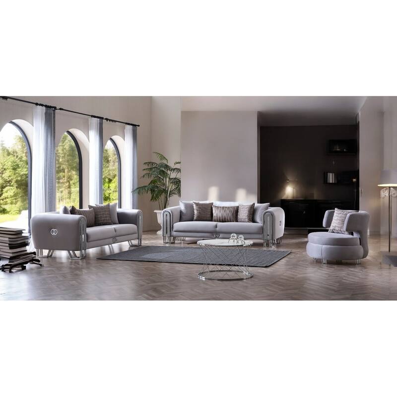 SmartMop 3 Pieces Living Room Sets 2 Sofa 1 Chair - Grey