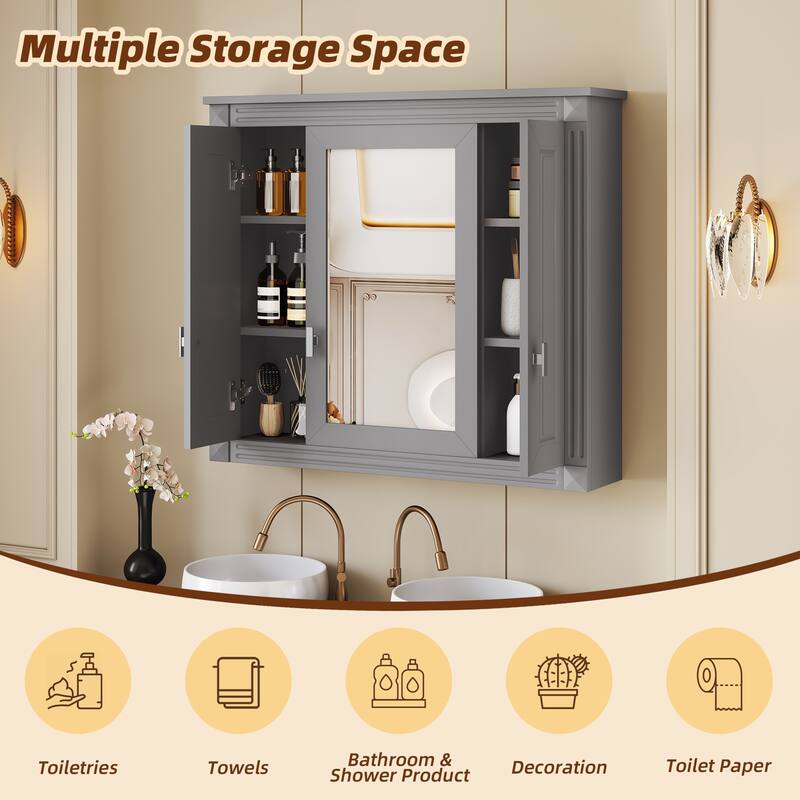 Bathroom Wall Cabinet with Mirror, Wall Mounted Medicine Cabinet with 4 Shelves, Mirrored Door Over Toilet Storage Cabinet