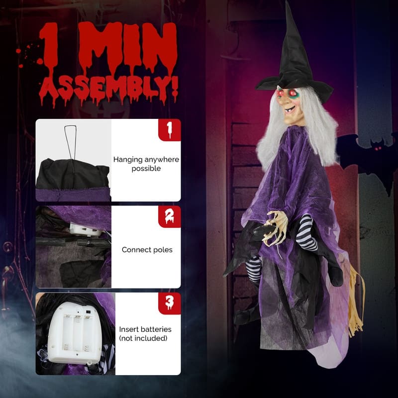 3ft Animatronics Hanging Witch Talking Outdoor Halloween Decorations