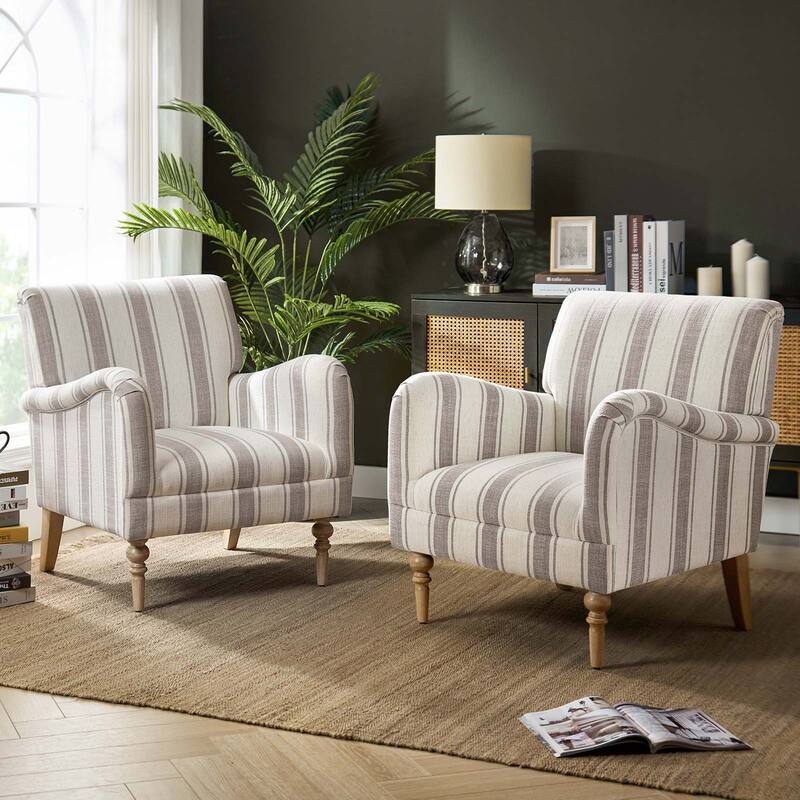 Seip Transitional Striped Arm Chair with Spindle Wood Legs Set of 2 by HULALA HOME