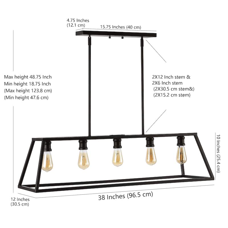 Staunton 38" 5-Light Adjustable Iron Farmhouse Vintage LED Dimmable Pendant, by JONATHAN Y