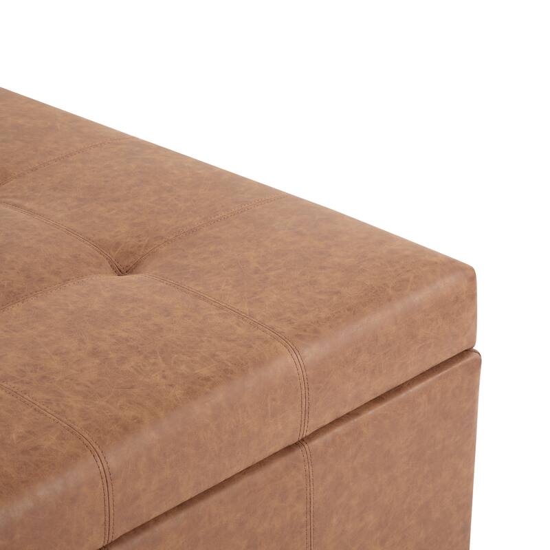 Brown Faux Leather 35" Square Storage Ottoman - Lift-Top Footrest with Hidden Compartment