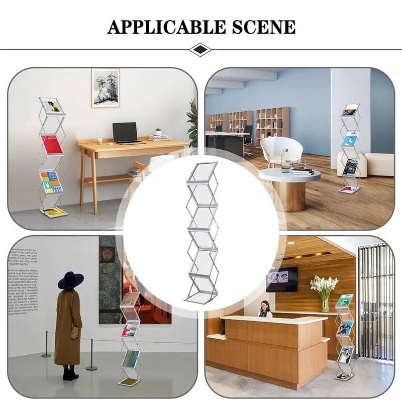 Magazine Rack, Floor Foldable Brochure Display Stand, 3 Adjustable Height Portable Aluminum Alloy Magazine Stand
